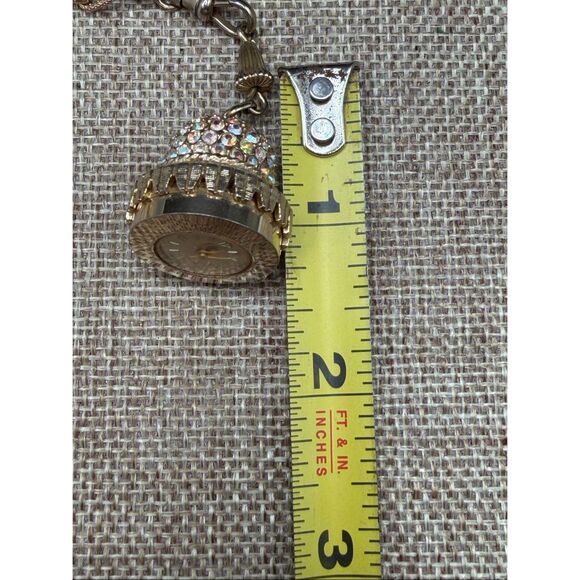 Vintage Geneva Rhinestone Ball Pendant Watch Necklace Gold Tone AB Crystal Dome - Picture 10 of 12